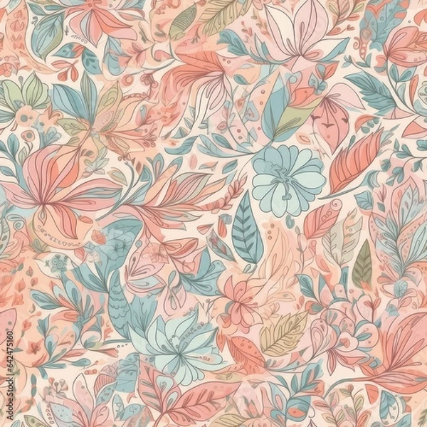 Fototapeta "Blossoms Unleashed: AI-Generated Floral Patterns". Seamless Pattern.