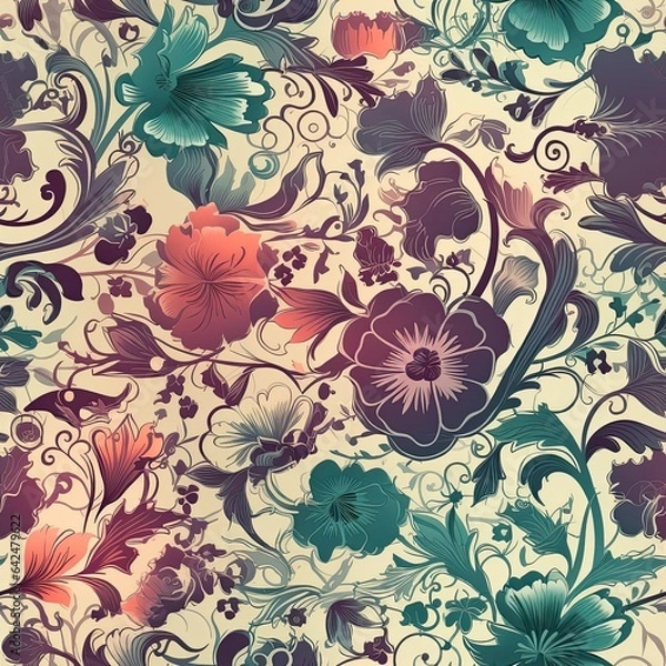Fototapeta "Seamless Floral Artistry in Full Bloom". Seamless pattern. ai generated.