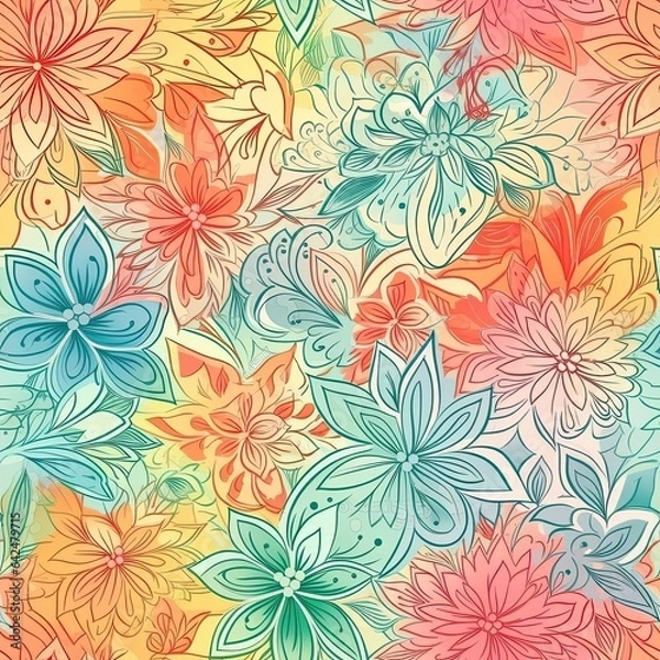 Fototapeta "Endless Blooms: Seamless Colorful Florals". Seamless pattern. ai generated.