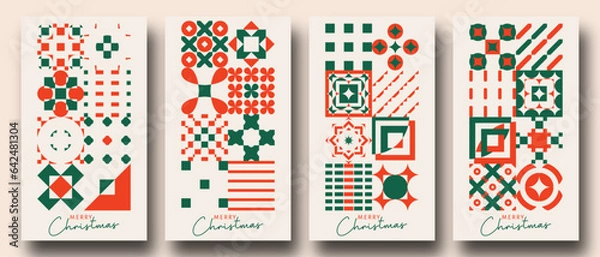 Fototapeta Geometric minimalist Christmas posters. Bauhaus / Zellige Inspired Christmas Backgrounds. Trendy Winter Holidays art templates. good for social media story posts and prints.