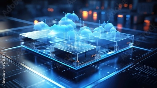 Fototapeta Cloud Computing Digital Information Data Center Technology. Computer Information Storage. Cybersecurity 3d Illustration.