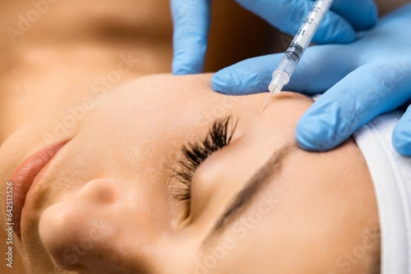 Obraz Face Injection for anti aging and bio revitalization effect in beauty salon. Skin care concept. 