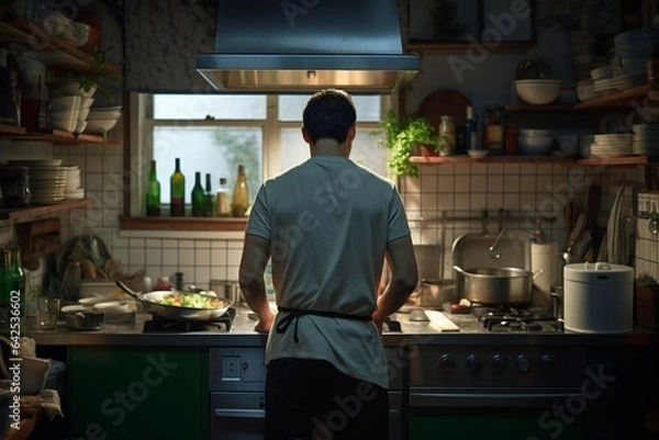 Obraz Man's back in a Kitchen Working