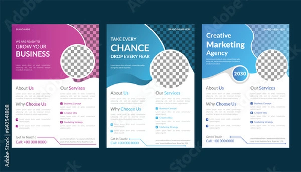 Fototapeta A bundle of 3 templates of a4 flyer template, modern template, in blue color, and modern design, perfect for creative professional business