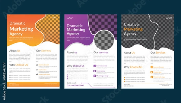 Fototapeta A bundle of 3 templates of a4 flyer template, modern template, in blue color, and modern design, perfect for creative professional business