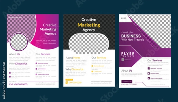 Fototapeta A bundle of 3 templates of a4 flyer template, modern template, in blue color, and modern design, perfect for creative professional business