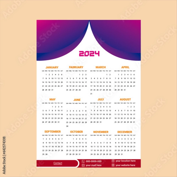 Obraz Calendar Planner 2024 Vector Template. 