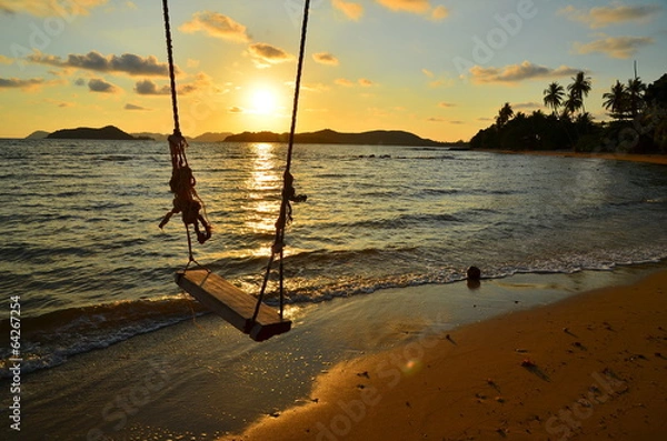Obraz Empty Swing at Sunset Beach
