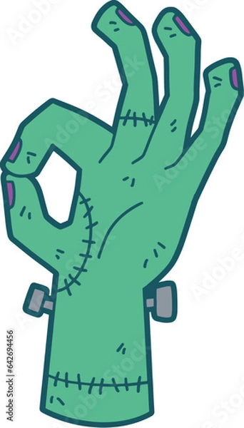 Fototapeta Frankenstein hand with okay sign, halloween decoration vector illustration