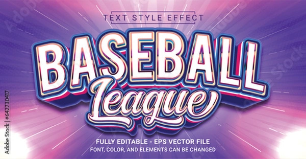 Fototapeta Baseball League Text Style Effect. Editable Graphic Text Template.