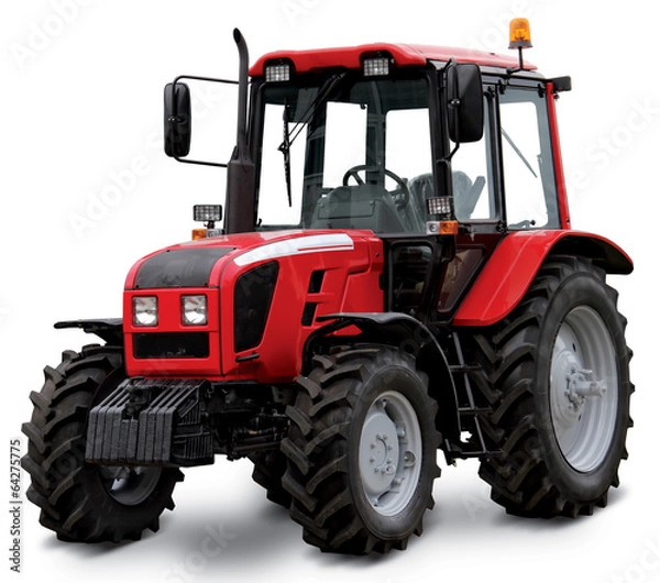 Fototapeta Czerwony traktor na białym tle