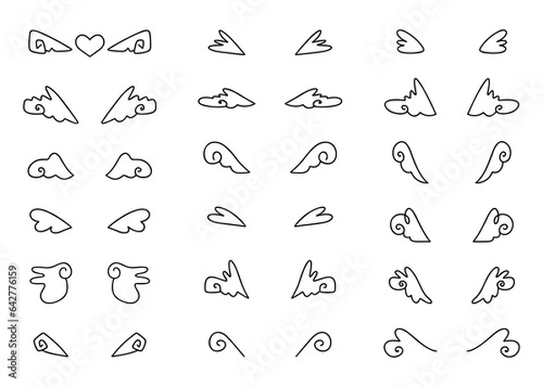Fototapeta 手書きの天使の羽セット、ベクター