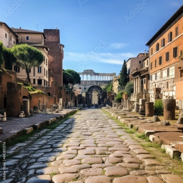 Fototapeta stone street on rome italy. Generative AI