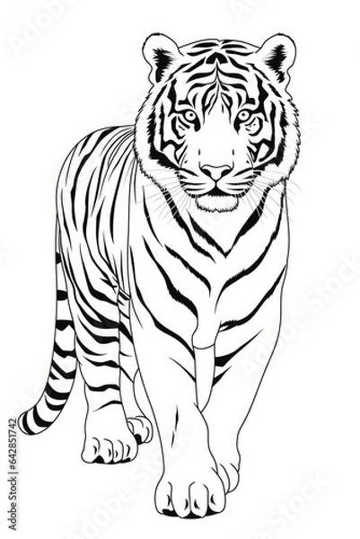 Fototapeta tiger coloring page illustration for kids. Generative AI