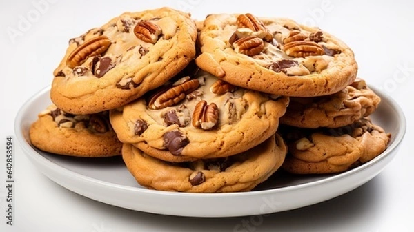 Fototapeta Soft & Chewy Butter Pecan Cookies isolated on white background top view