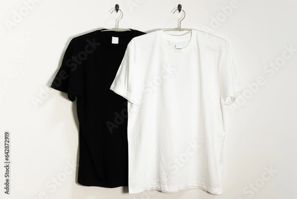 Fototapeta ハンガーにかけられた白と黒のTシャツ