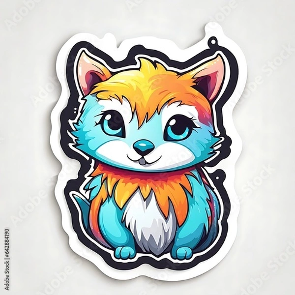 Fototapeta beautiful sticker of cat with bright colors isolated on white background, generative AI
