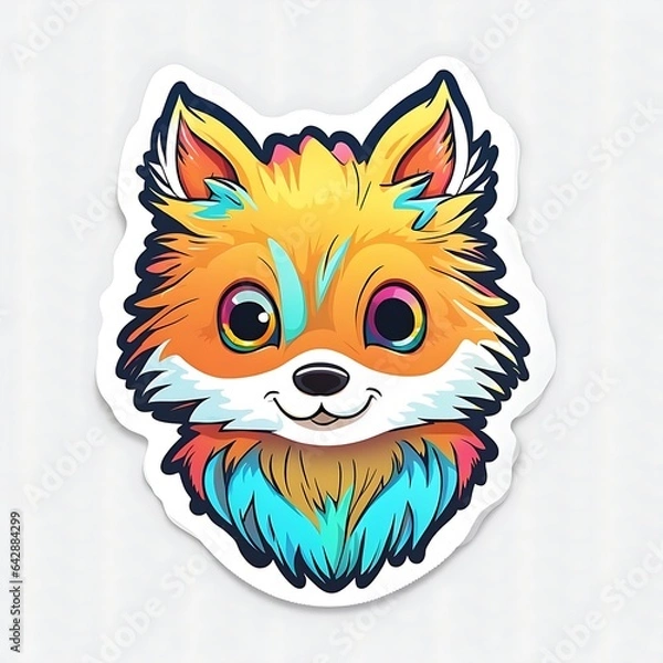Fototapeta beautiful and colorful kit or cub sticker isolated on white background, generative AI