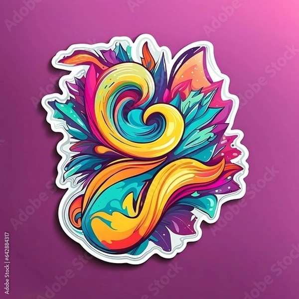 Fototapeta beautiful and colorful neon sticker isolated on white with purple background, Generative AI