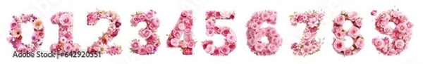 Obraz collection flower numbers for postcards  on transparent background, set numbers 0, 1, 2, 3, 4, 5, 6, 7, 8, 9