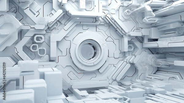 Obraz White abstract technological background inside spaceship