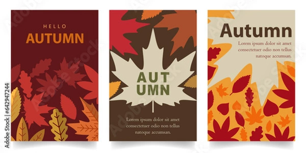Fototapeta flat autumn fall leaves theme vertical vector design illustration background for banner, poster, social media, promotion