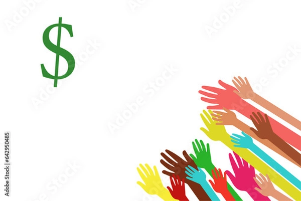 Obraz Many hands reach for money. People chase money. Social issues