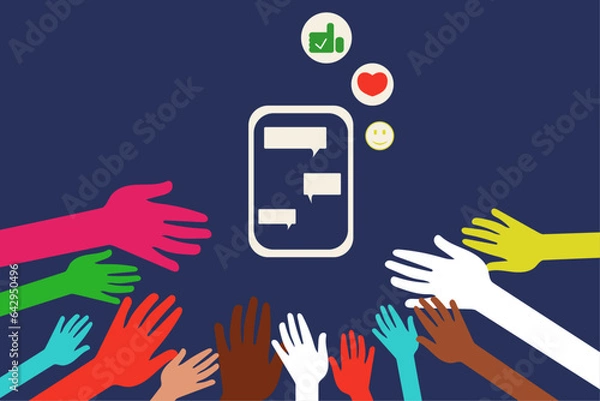 Obraz Hands reach for correspondence. Everyone has their own opinion. Debate. Freedom of speech. Reaction to dialogue.