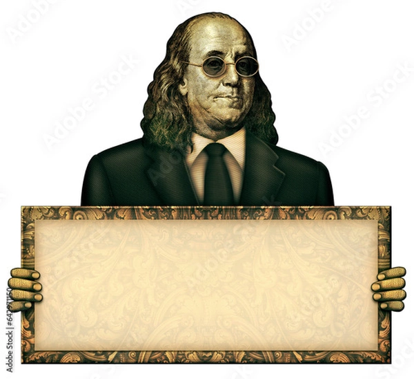 Obraz Blank Sign Held by Benjamin Franklin