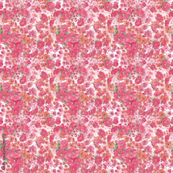 Obraz Spotted pink and orang florets, pink seamless background with small flowers, textile pattern