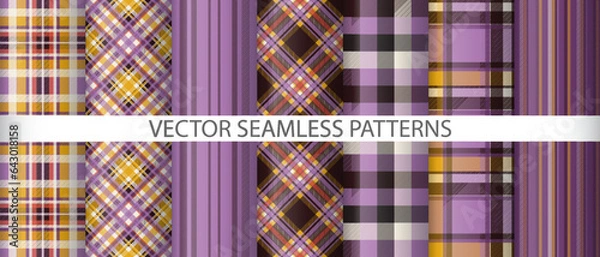 Obraz Set fabric seamless tartan. Pattern texture check. Vector textile plaid background.