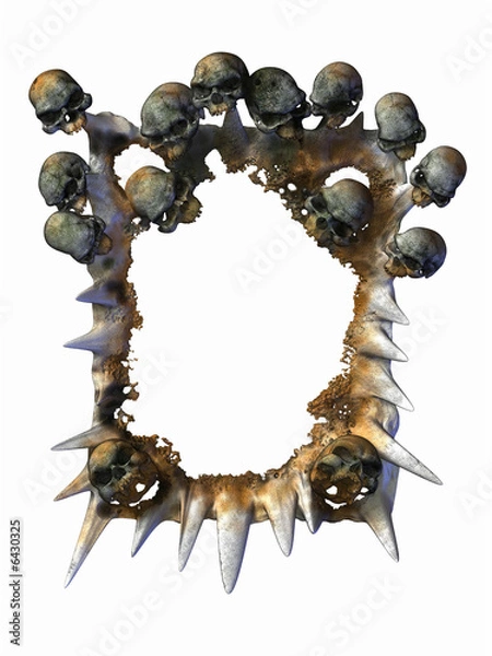 Fototapeta 3d rendered frame with skulls on it; isolated, detailed textures