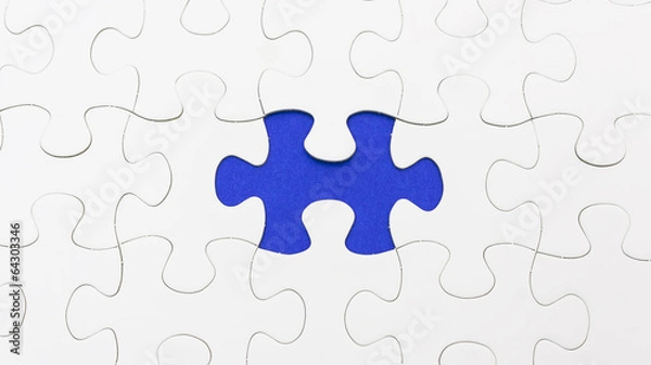 Fototapeta Missing puzzel in blue color. Selective focus