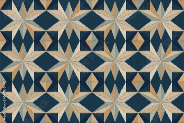 Fototapeta Ikat Pattern, illustration design for texture or fabric print. Indigo pattern, blue background, colorful pattern, diamond pattern.