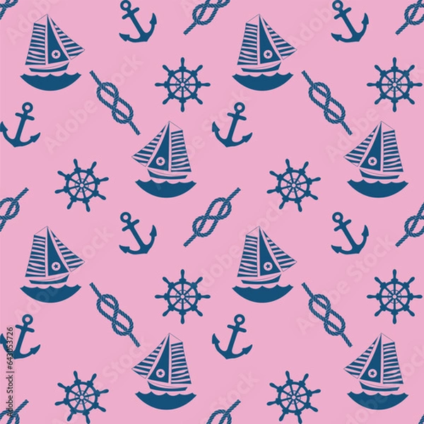 Fototapeta Abstract Geometric Marine Pattern Boats Anchors Ship Rudders Small Icons Colorful Trendy Vector Design Seamless Texture