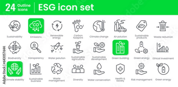 Obraz ESG Related Vector Line Icon. Environmental, Social, and Governance.
