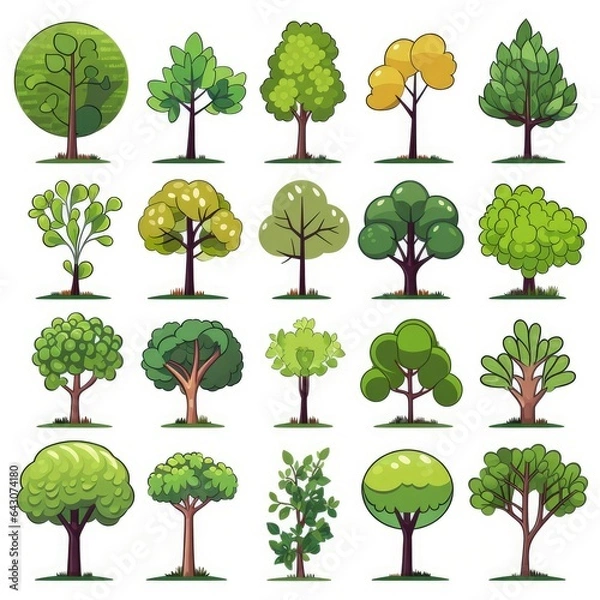 Obraz Diversity of trees set on white, tree clip art collection.  AI Generative.