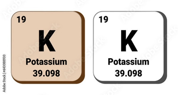 Fototapeta K, Potassium element vector icon, periodic table element. Vector illustration EPS 10 File. Isolated on white background.