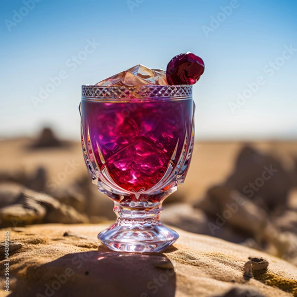Fototapeta A cold, refreshing drink is presented in a beautiful and elegant glass generating by AI