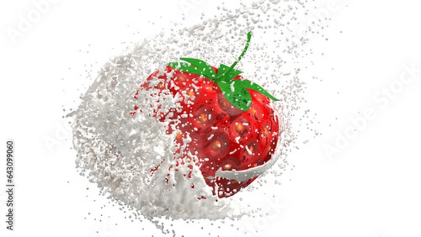 Fototapeta Fresh red strawberry with milk drop on transparent back Super slow motion 1000 FPS