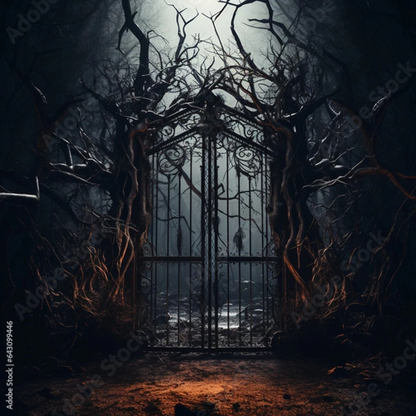 Obraz a creepy horror ominous lonely door