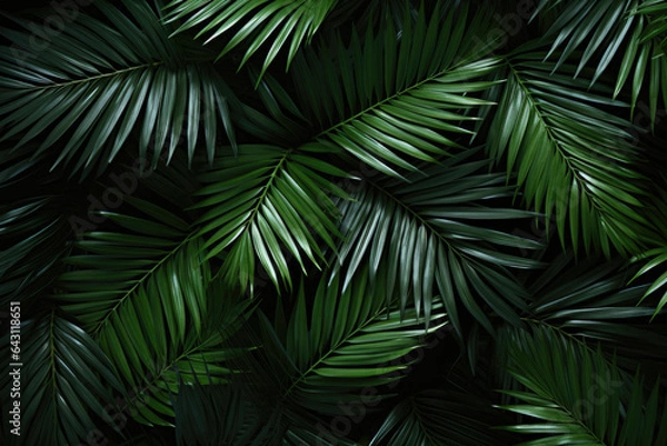 Fototapeta background of green palm leaves. Copy space for text