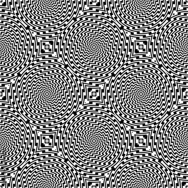 Fototapeta Design seamless monochrome circular striped illusion pattern