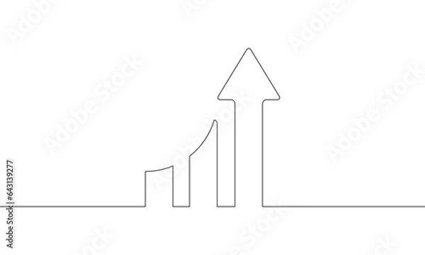 Obraz Illustration vector of graph icon. Continuous line drawing of arrow up. Bar chart. Business growth. Object one line. Single line art