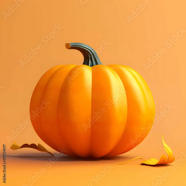 Obraz orange pumpkin on orange background with leaves