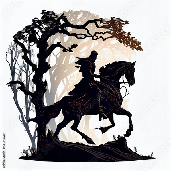 Fototapeta headless horseman clipart, solid white backgrond, Ai generated image