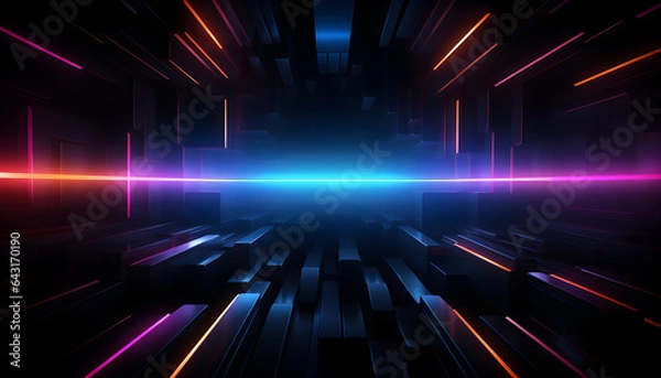 Fototapeta Futuristic Background Banner with Neon Lights - Generativ AI