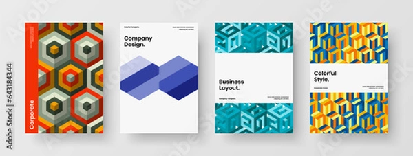 Fototapeta Fresh geometric tiles book cover template composition. Clean presentation vector design layout bundle.