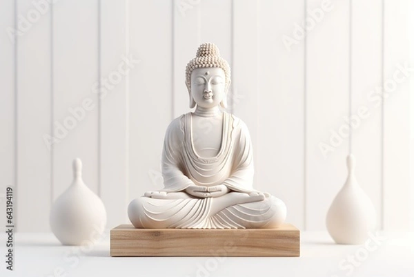Obraz Gautam Buddha composition on white wooden background with copy space