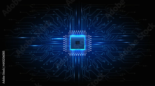 Obraz Central Computer Processors CPU concept. Motherboard digital chip. processor with lights on the blue background. Quantum computer, large data processing,